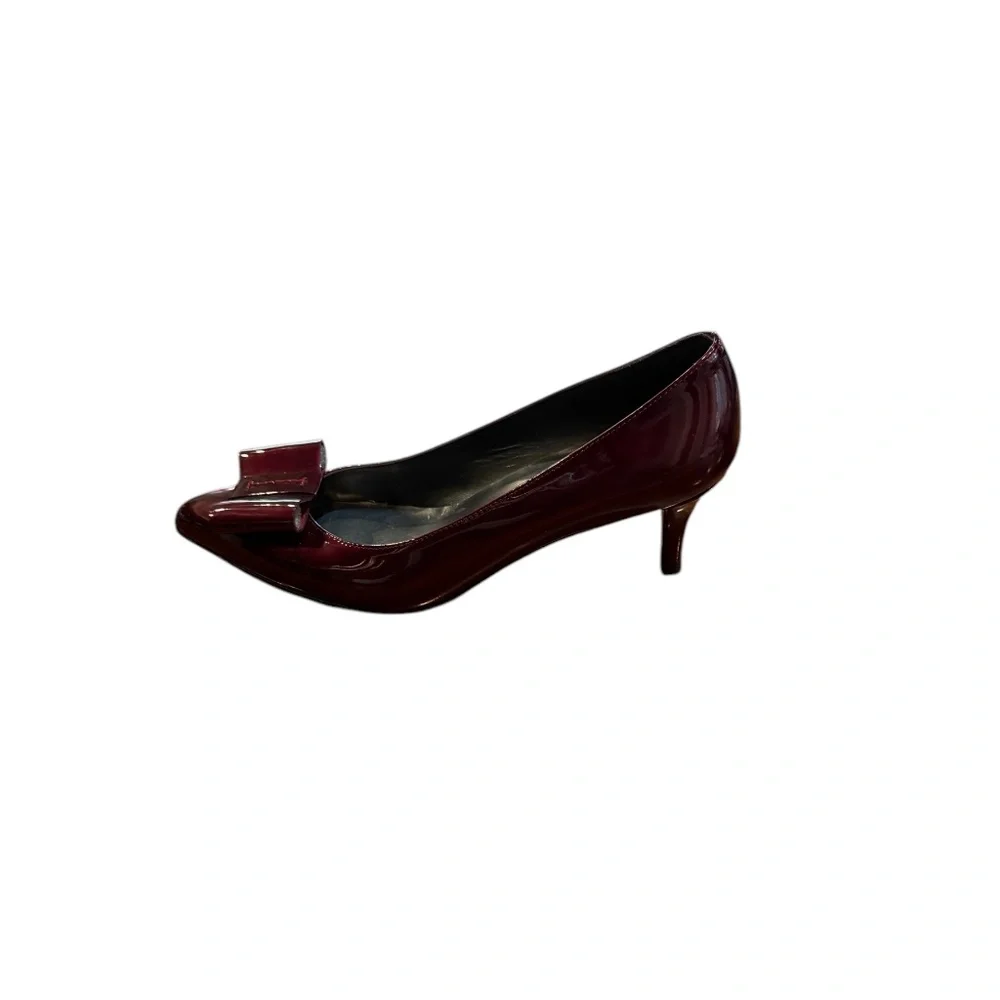 Womens, Stuart Weitzman Kitten Pump. Size: 8 1/2, Color: Rosewood (Burgundy) - Picture 4 of 8
